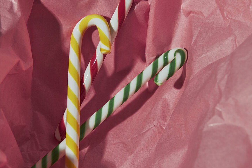 Décoration en verre Polka Candy Cane 17 cm, blanc-jaune