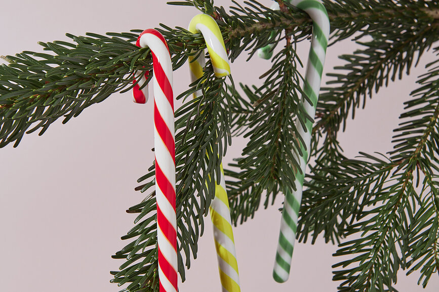 Décoration en verre Polka Candy Cane 17 cm, blanc-jaune