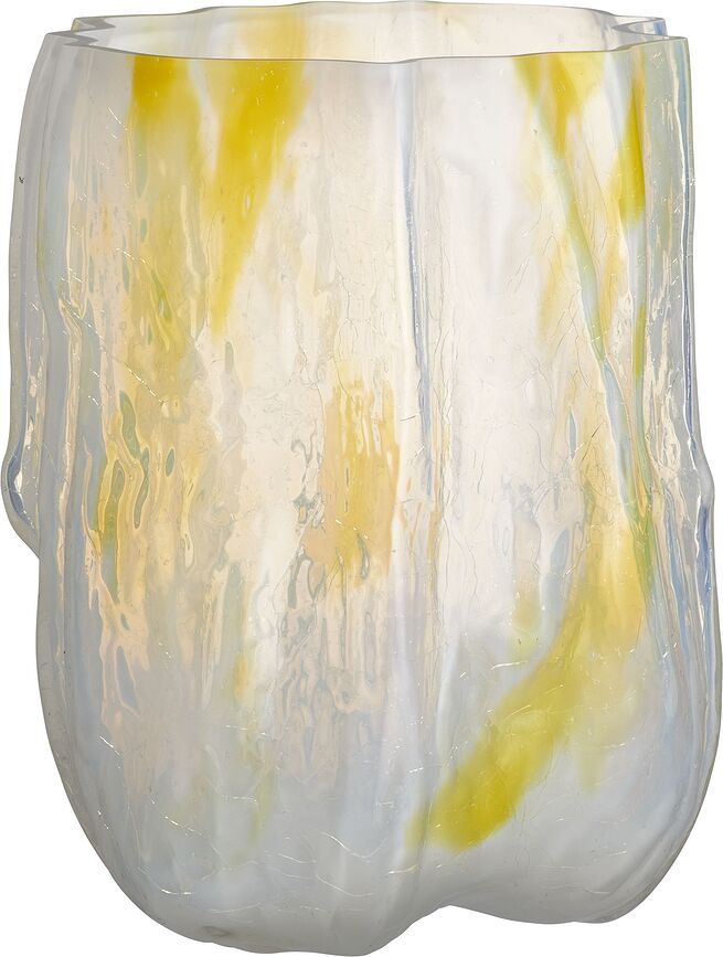 Jarrón Crackle 27 cm, blanco y amarillo