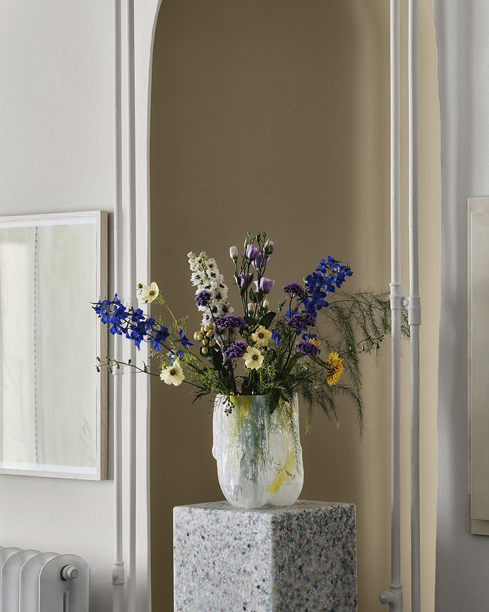 Jarrón Crackle 27 cm, blanco y amarillo