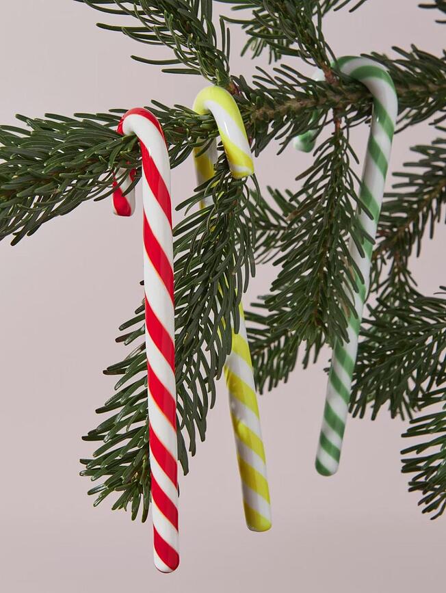 Klaasist dekoratsioonid Polka Candy Cane 17 cm, valge-hall, 3 tk