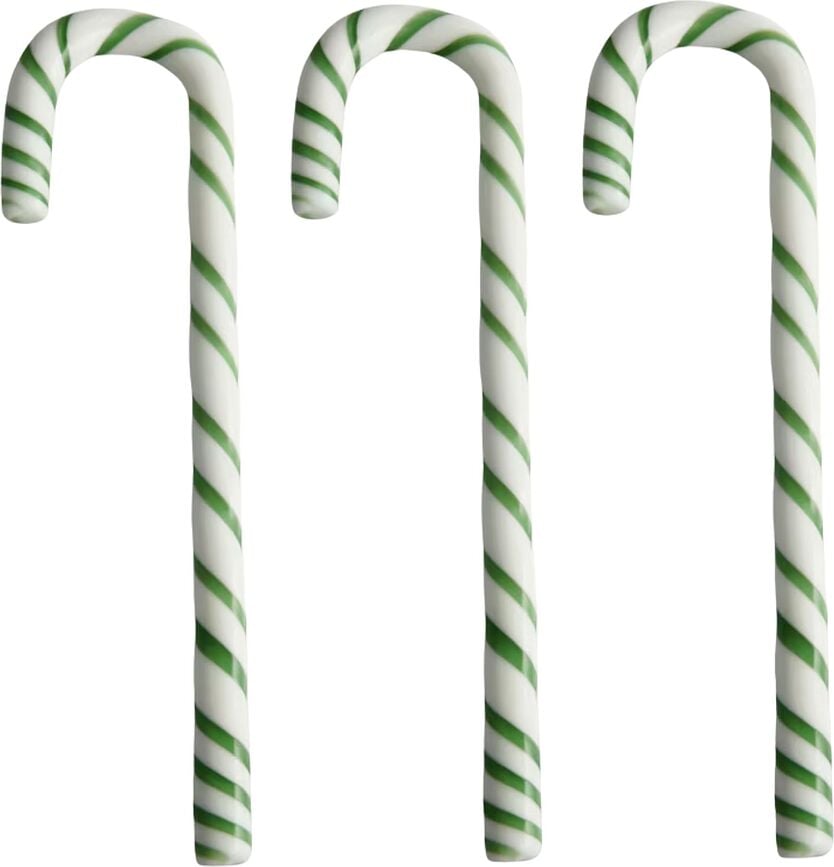 Polka Candy Cane Glass Decorations 17 cm, white-green, 3 pcs.