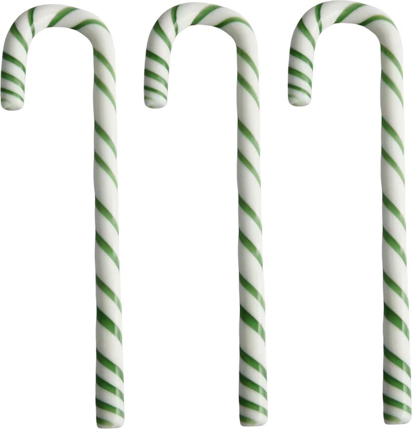 Polka Candy Cane üveg dekoráció 17 cm, fehér-zöld, 3 db
