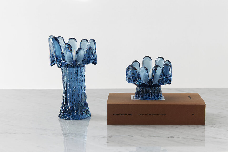 Portacandele per tealight Sunflower 18 cm trasparente blu