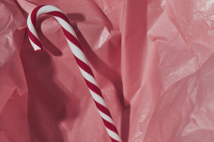Steklena dekoracija Polka Candy Cane 17 cm, belo-rumena
