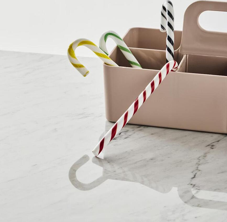 Steklene dekoracije Polka Candy Cane 17 cm, belo-sive, 3 kos