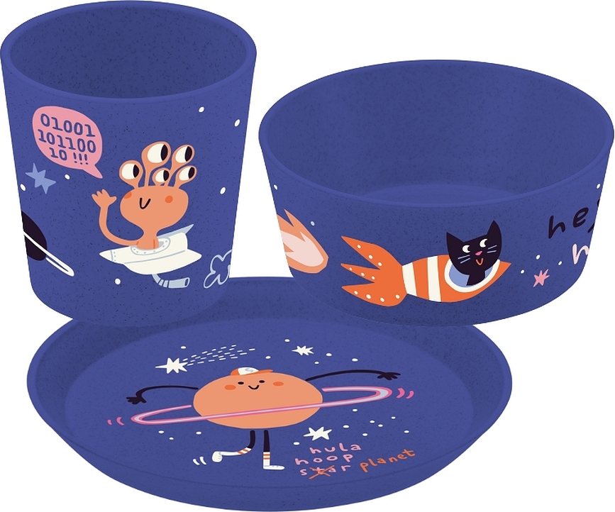 Connect Organic Space Set de Vaisselle pour Enfant, motif Espace, Set 3 pièces