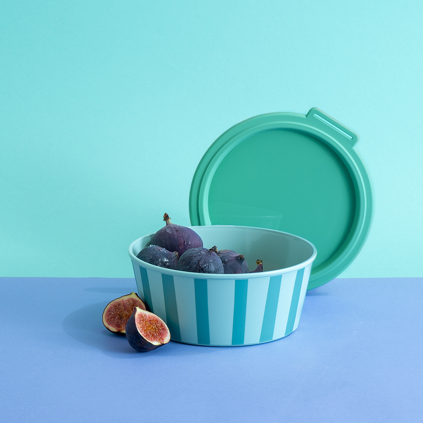 Bote con diseño floral Nora, 1,3 L, naranja y azul, con tapa