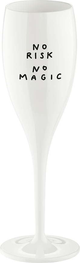 Copa de champán Cheers con inscripción No Risk No Magic