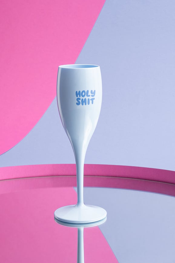 Copa de Champán Cheers, con mensaje "La Vie Est Nulle Sans Bulle"