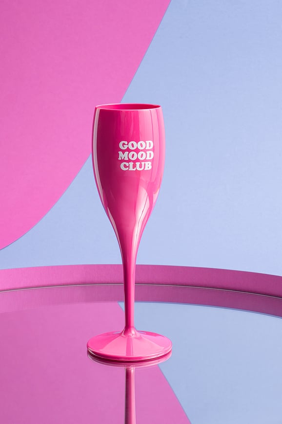 Copa de Champán Cheers, con mensaje "La Vie Est Nulle Sans Bulle"