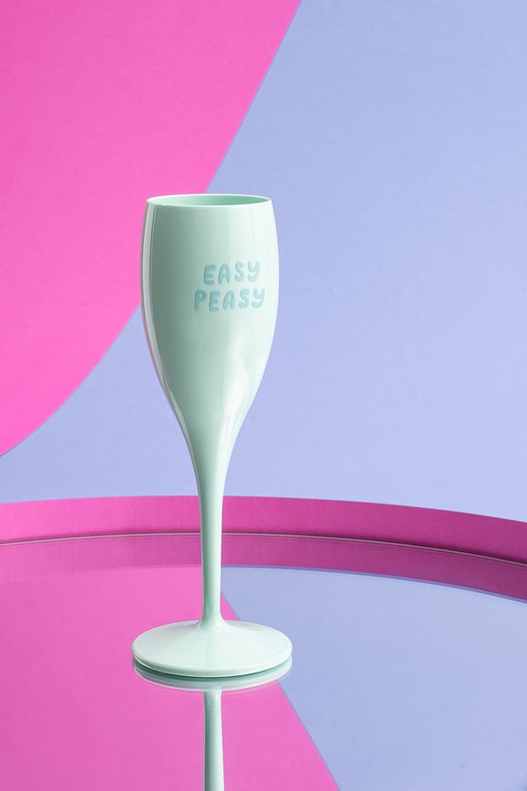 Copa de Champán Cheers, con mensaje "La Vie Est Nulle Sans Bulle"