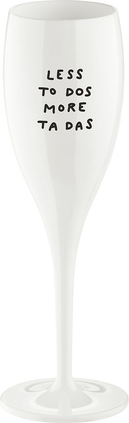 Copa de champán Cheers con mensaje Less To Dos More Ta Das