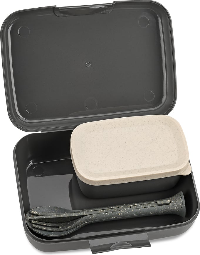 Fiambreras Candy Ready Organic Nature, color arena, con cubiertos, Set de 3 piezas