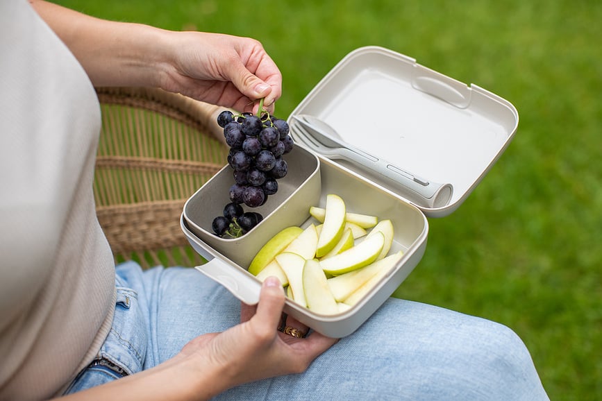 Fiambreras Candy Ready Organic Nature, color arena, con cubiertos, Set de 3 piezas