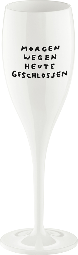 Flûte à champagne Cheers avec inscription Morgen Wegen Heute Geschlos