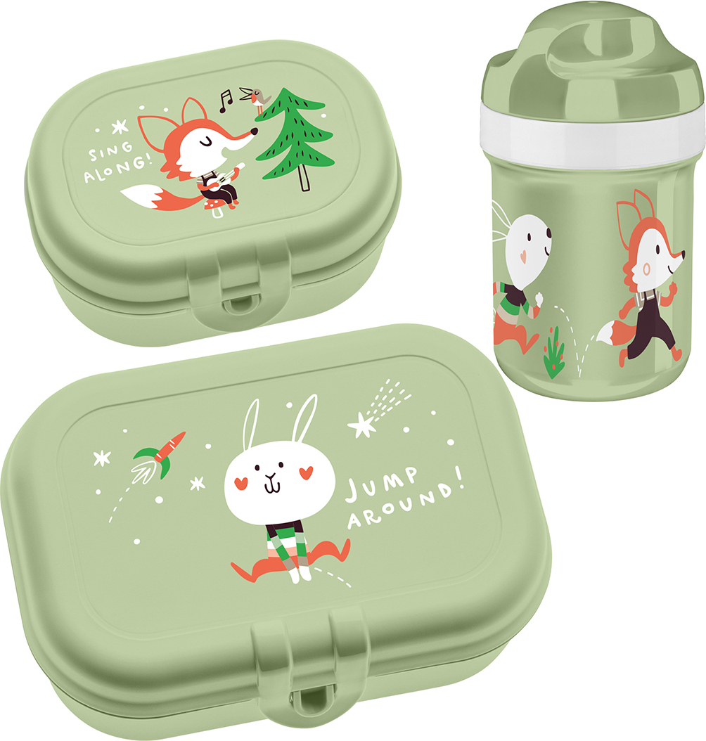 Hop on to go Kinder-Lunchboxen mit Wasserflasche pistaziengrün 3 El.