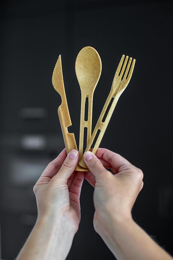 Klikk Pocket Organic Nature 2 Set de Couverts, couleur sable, Set 3 pièces