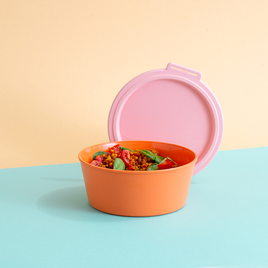 Nora Boîte de Rangement avec couvercle, 1,3 l, à motif floral, bleu et orange