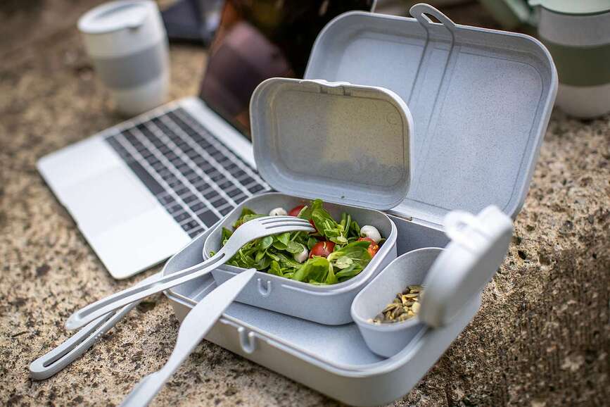 Pascal Ready Organic Boîtes Repas avec couverts, sable, Set 4 pièces