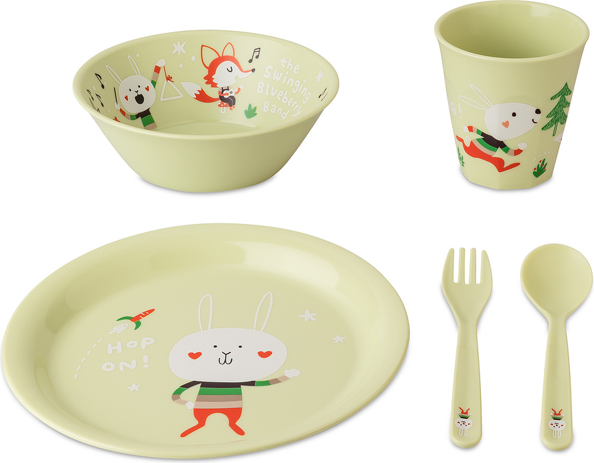 Set de Alimentación Infantil Hop On At Home, pistacho, Set de 5 piezas