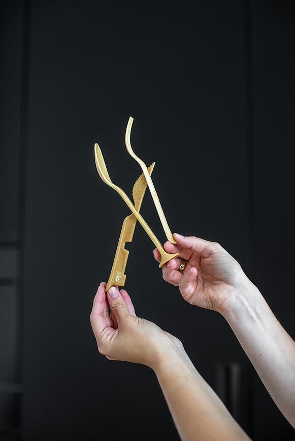 Set de Cubiertos Klikk Pocket Organic Nature 2, color arena, Set de 3 piezas