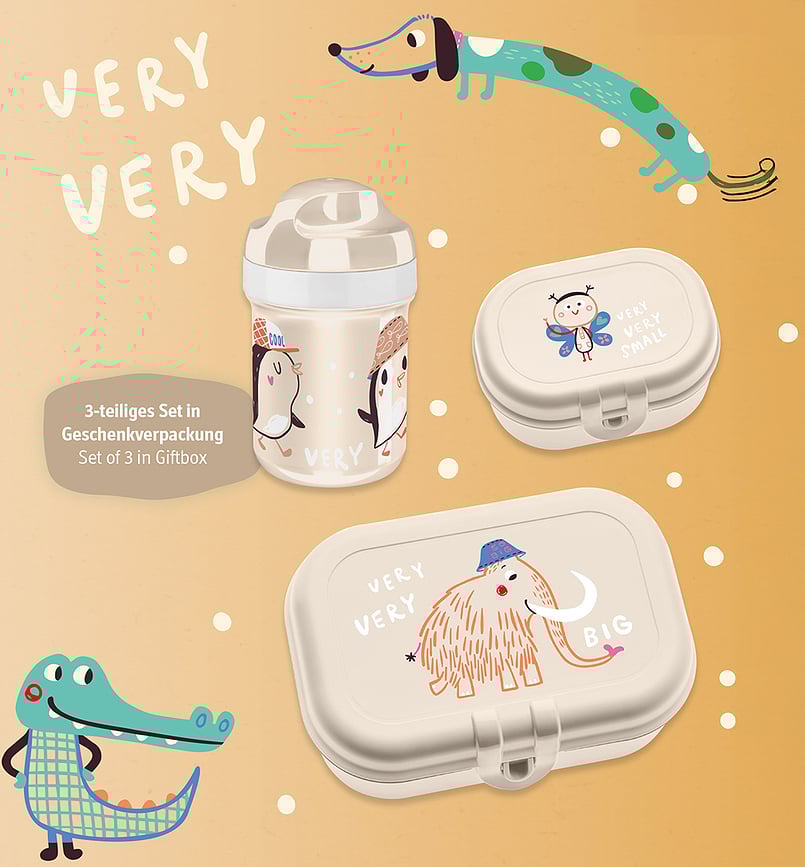 Set de Fiambreras infantiles con botella Very very to go, beige, 3 piezas