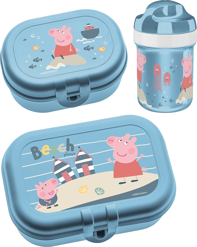 Set de Fiambreras infantiles Peppa Pig, Waves to Go, con botella de agua, azul, Set de 3 piezas
