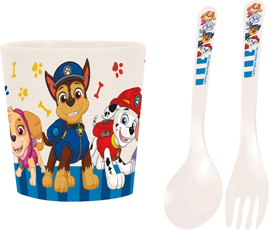 Taza infantil Easy Eater Patrulla Canina, con cubiertos, Set de 3 piezas