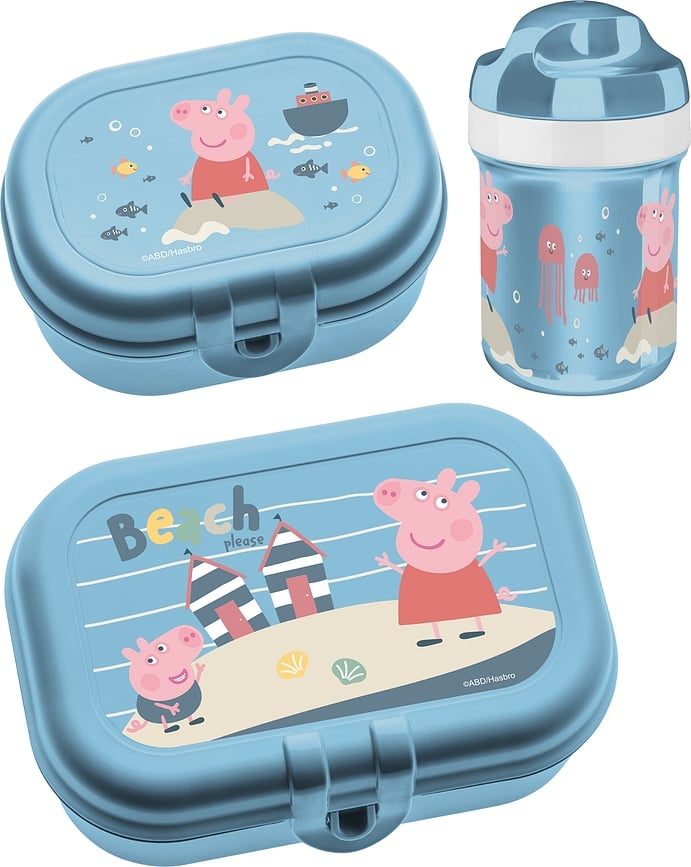 Waves to go Set Déjeuner pour enfants, motif Peppa Pig, bleu, Set 3 pièces