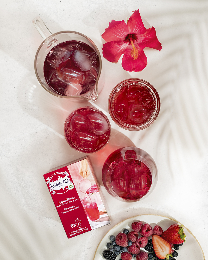 AquaRosa Infusion fruitée sans théine, grands sachets, Lot de 6