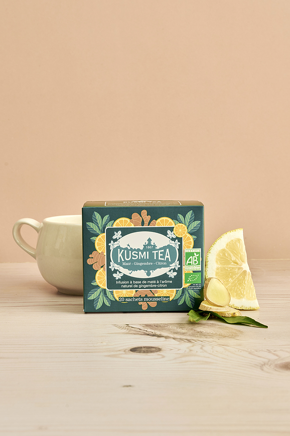 Infuso di erbe biologico Mate Zenzero Limone in sacchetti di mussola, 20 pz.