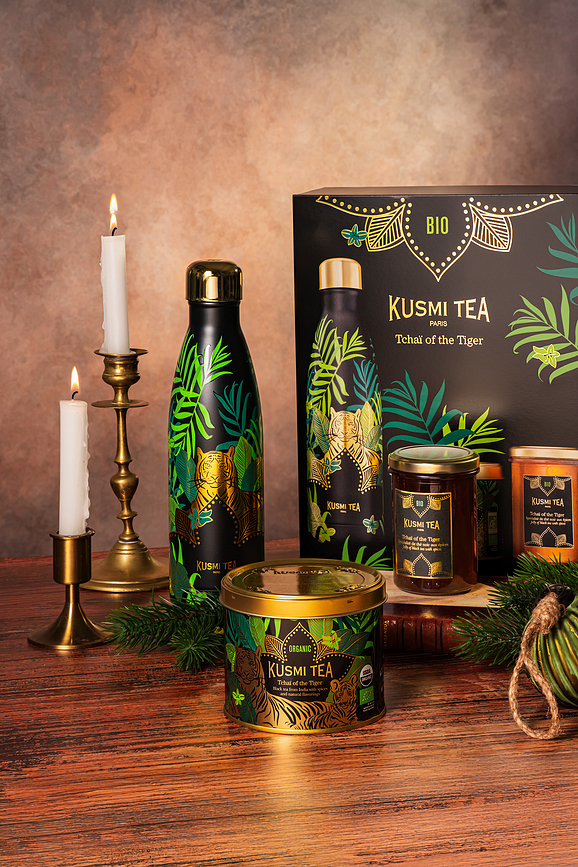 Set de té negro ecológico Tchai of the Tiger, con botella térmica y mermelada, de 3 piezas