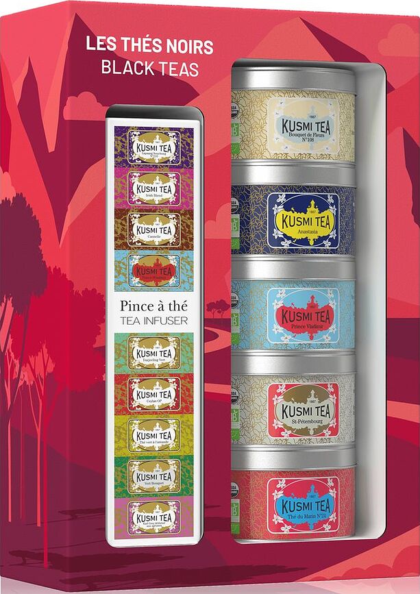 Set de Tés ecológicos Kusmi Black, con infusor, 5 piezas