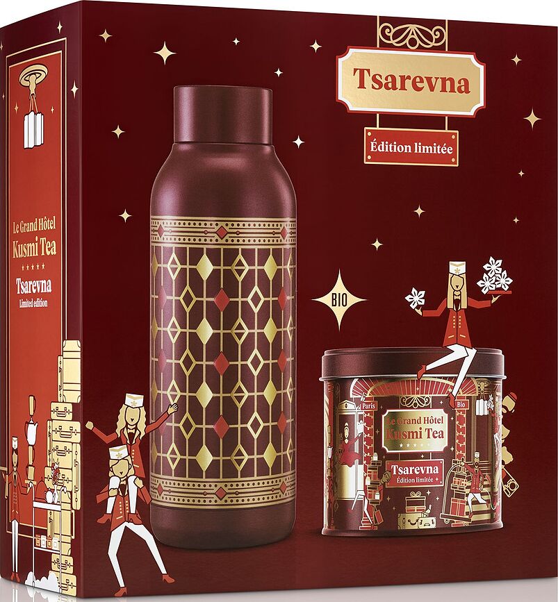 Tsarevna Schwarzer Tee Bio Bordeauxrot limitierte Auflage mit Flasche 2 El.