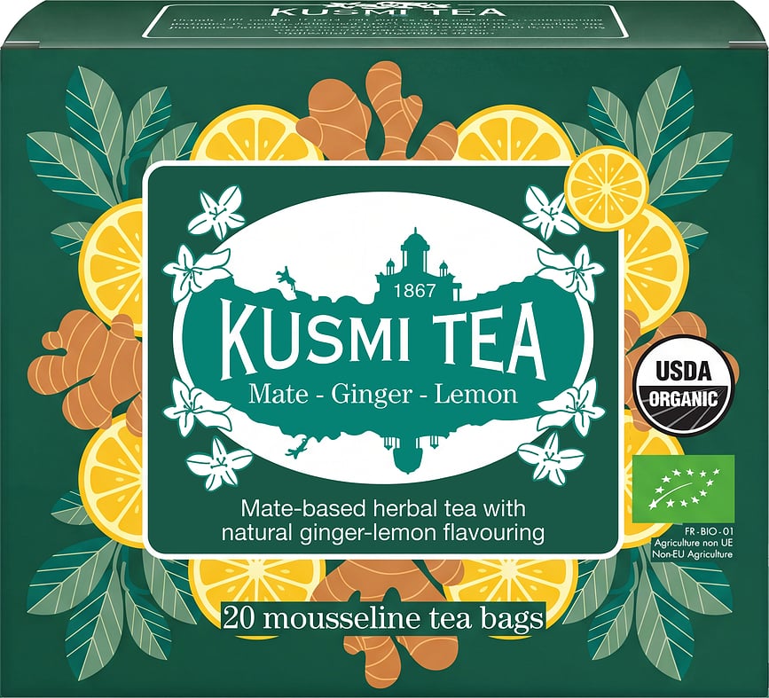 Zeliščna infuzija Organic Mate Ginger Lemon v muslinastih vrečkah, 20 kos