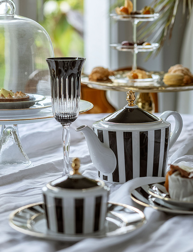 Stripes Assiettes à Dessert, noires, Lot de 6