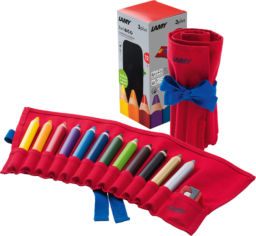 3plus Crayons de Couleur avec taille-crayon, étui rouge, Lot de 12
