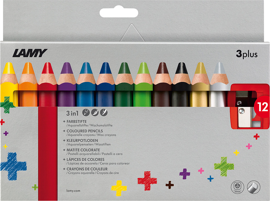 Lápices de Colores 3plus, con sacapuntas, 12 unidades