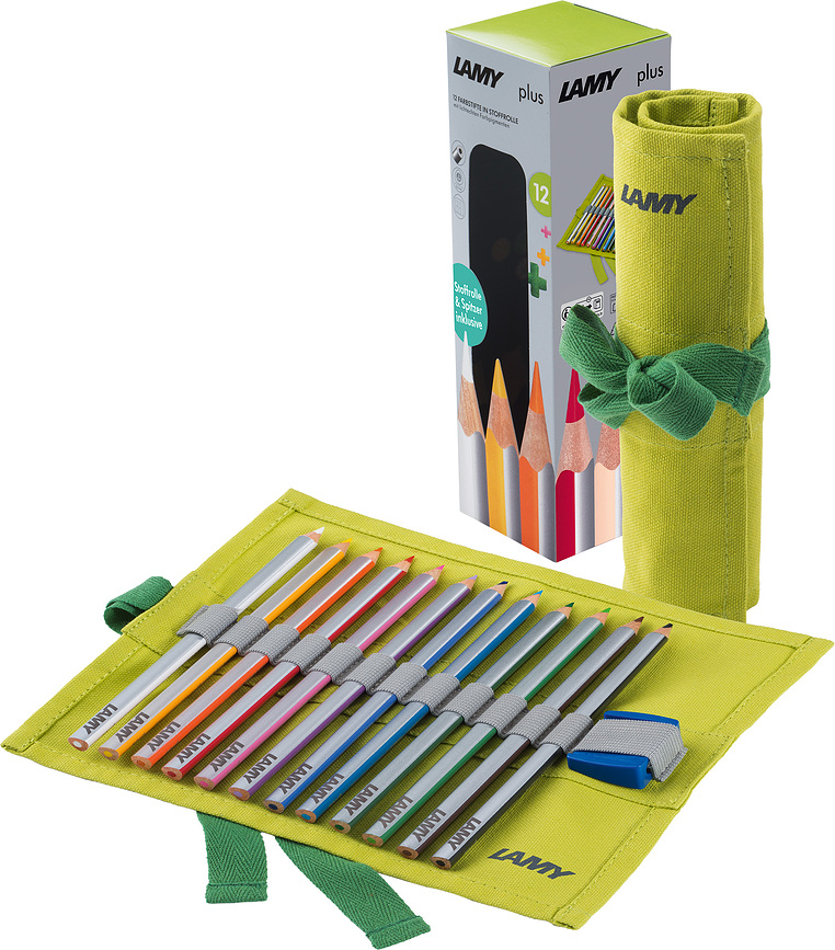 Plus Crayons de Couleur avec taille-crayon, étui vert, Lot de 12