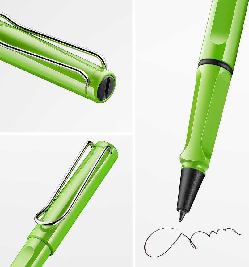 Safari Stylo Roller, pointe M, vert, avec recharge bleue