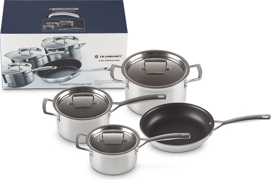 Batterie de Cuisine 3 plis, avec couvercles, Set 7 pièces