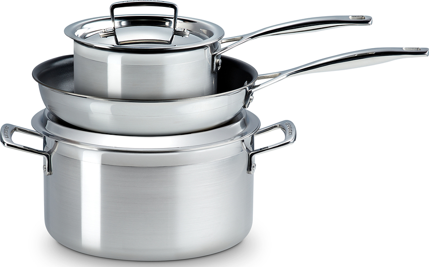 Batterie de Cuisine 3 plis, avec Marmite, Casserole et Poêle, Set 3 pièces