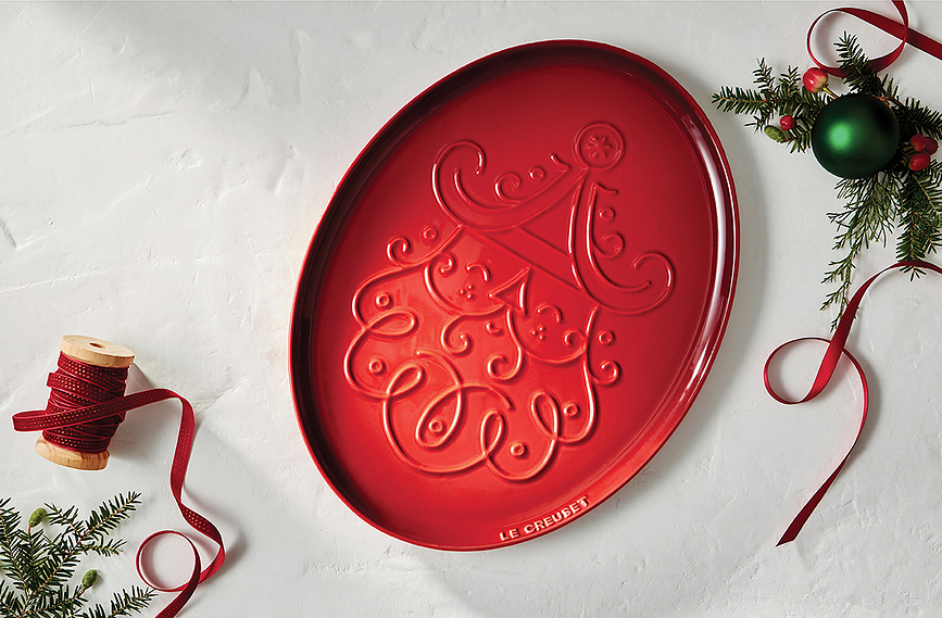 Fuente de Servir Le Creuset, diseño Papá Noel, 36 cm, rojo cereza