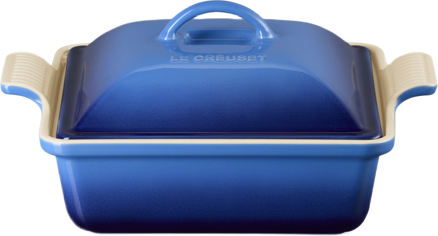 Fuente para Horno Heritage, cuadrada, 23 cm, azul profundo, con tapa