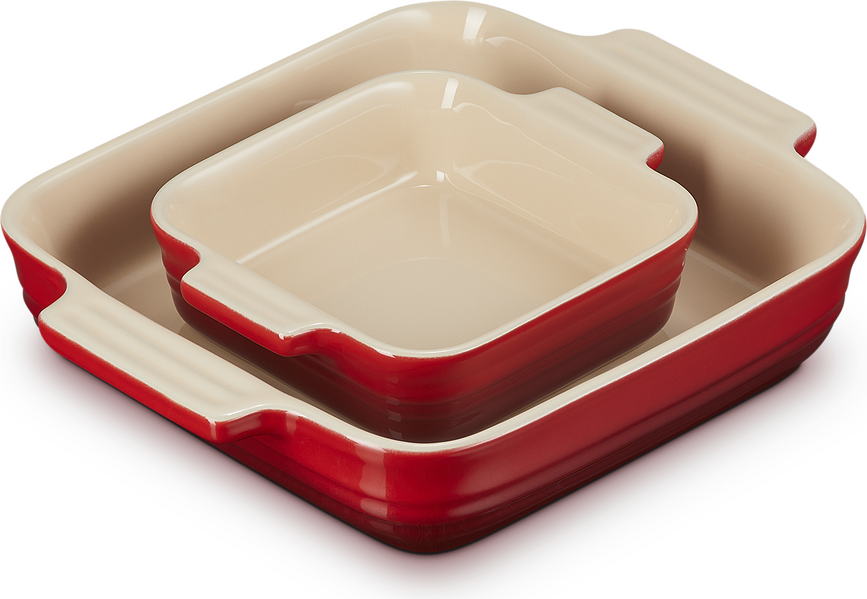 Fuentes para horno cuadradas Le Creuset, 14 + 23 cm, color cereza, Set de 2 piezas