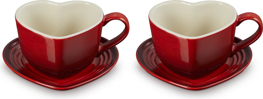 Heart Tasses à Café avec Soucoupes 220 ml, cerise, Lot de 2