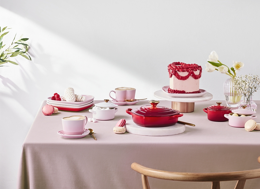 Heart Tasses à Café avec Soucoupes 220 ml, cerise, Lot de 2