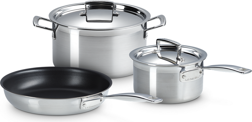 Juego de Cocina de acero inoxidable 3 capas, olla, cazo y sartén, Set de 3 piezas