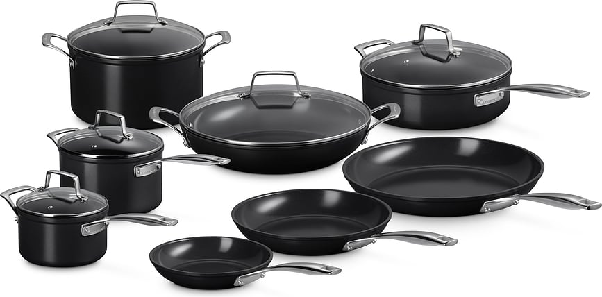 Juego de Ollas y Sartenes de aluminio antiadherente Le Creuset, negro, Set de 8 piezas